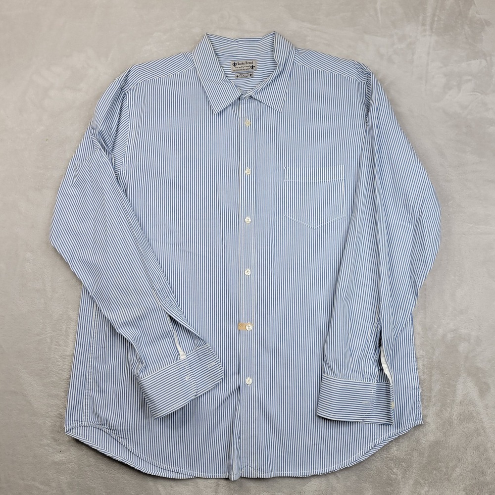Lucky Brand Shirt Mens Extra Large XL Blue Striped Button Down Cotton Casual